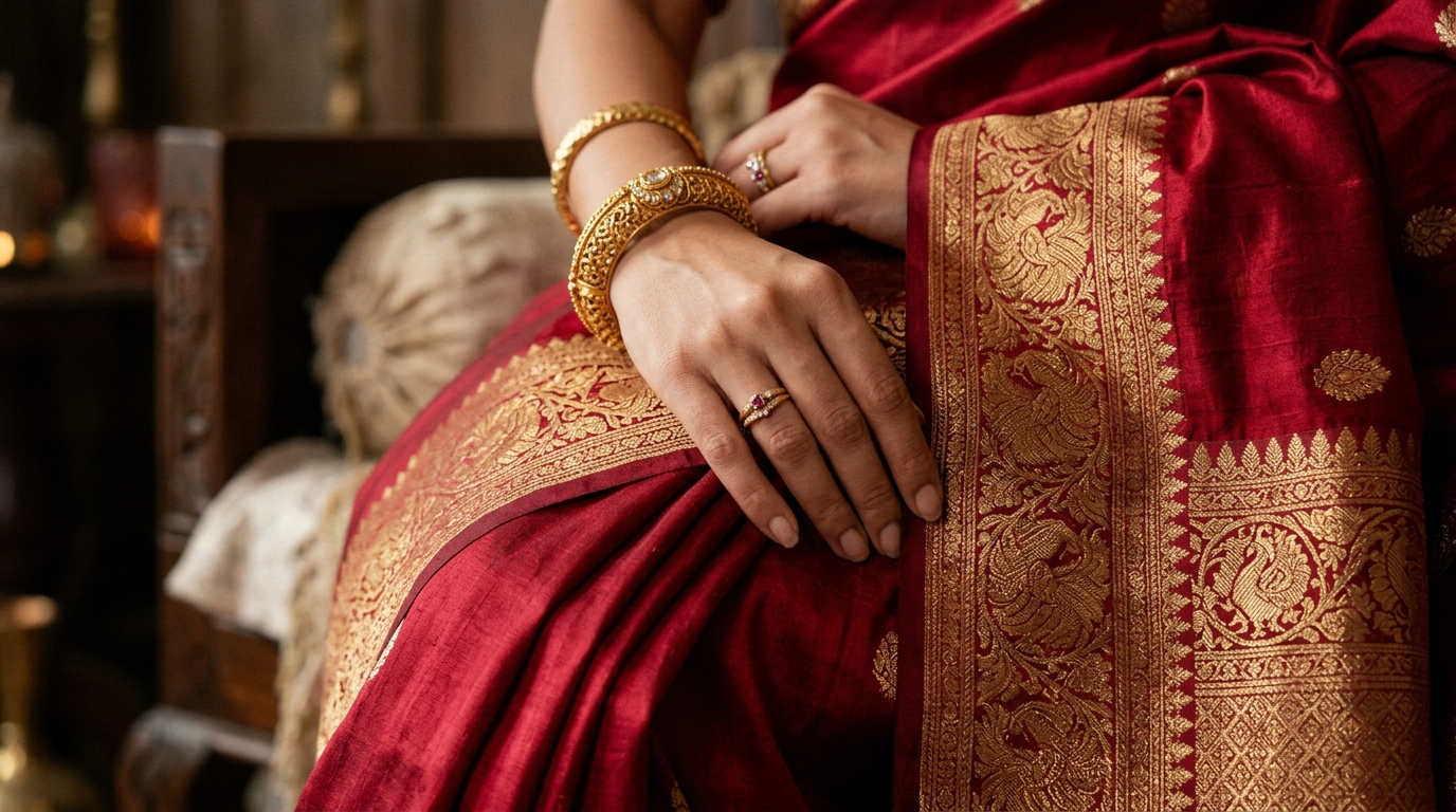 Authentic Pure Silk Saree with Rich Gold Zari Weave