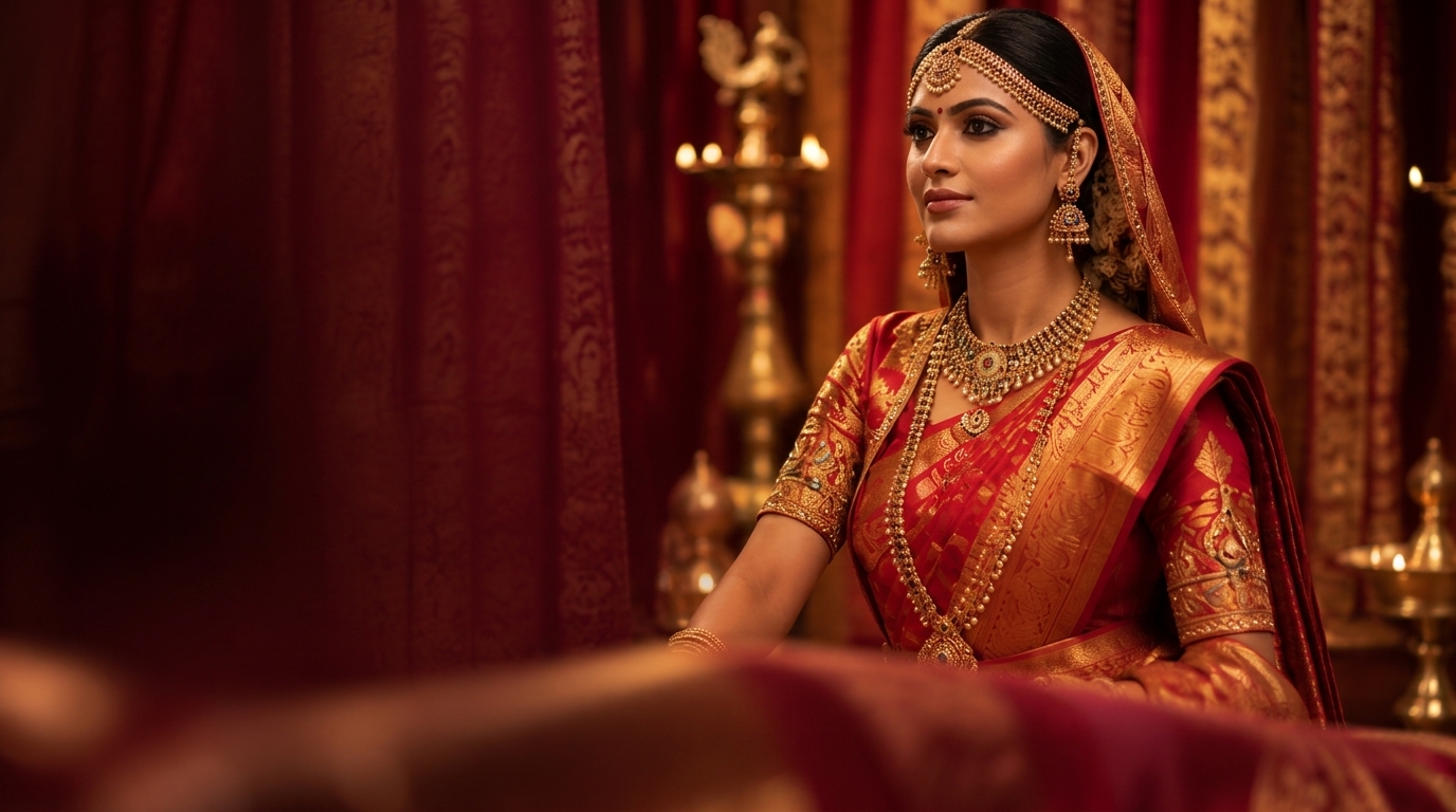 Exquisite Bridal Silk Saree Drape